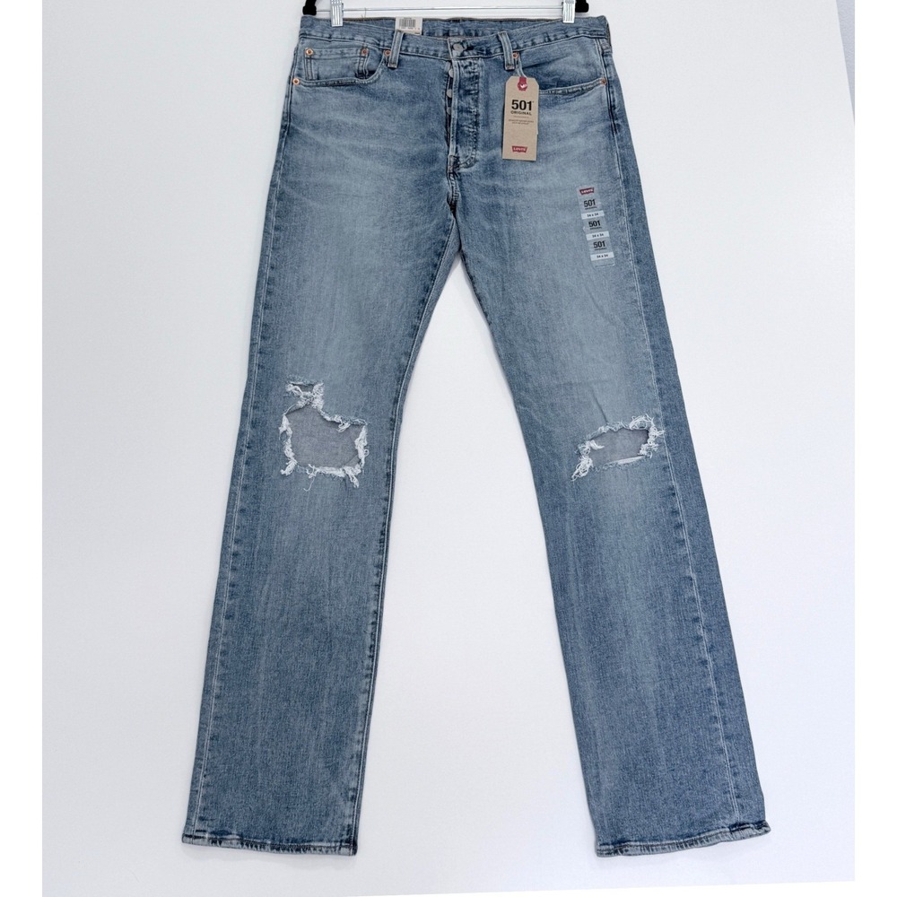 Levi's 501 Original Mens W34 L34 light-wash distressed jeans NWT